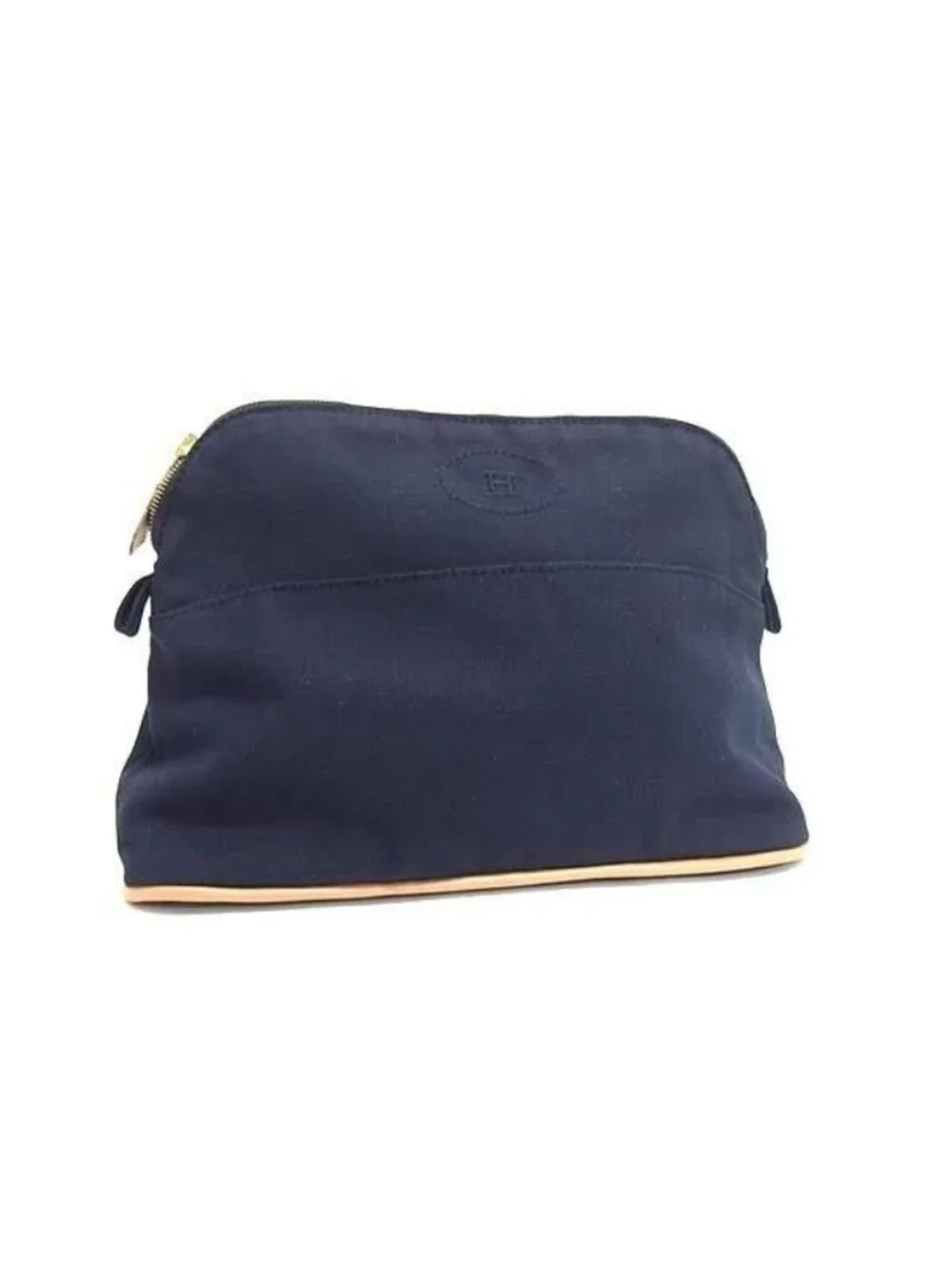 Hermes Pouch Bolide 25 Navy Canvas Makeup Gold